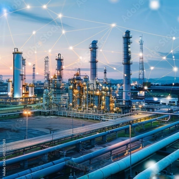 Fototapeta Smart Cities, Sustainable Futures: Showcase the role of petrochemicals in creating smart city infrastructure, from energy-efficient buildings to intelligent 