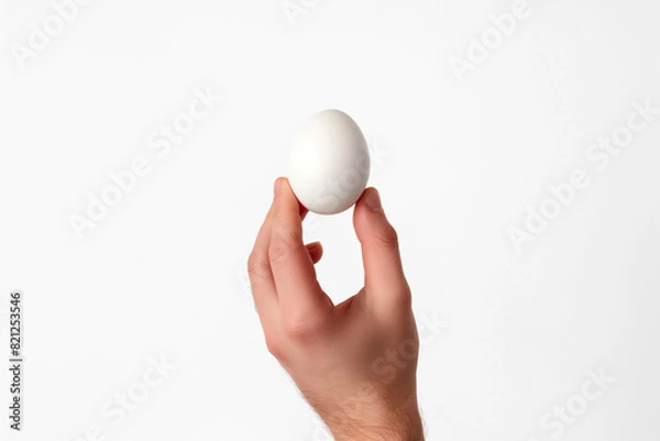 Obraz Conceptual photo of a hand holding an egg, isolated on a white background,