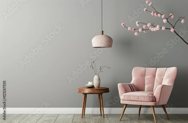 Fototapeta Living Room With a Pink Chair and Table