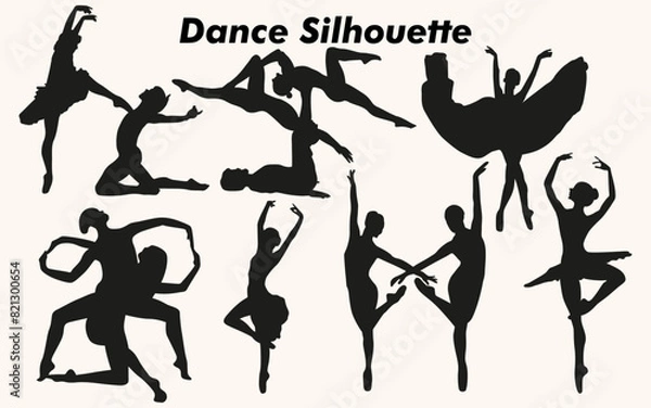 Obraz Collection of Man and Woman Modern dance silhouettes in different poses collection of Man and Woman Modern dance silhouettes in different poses