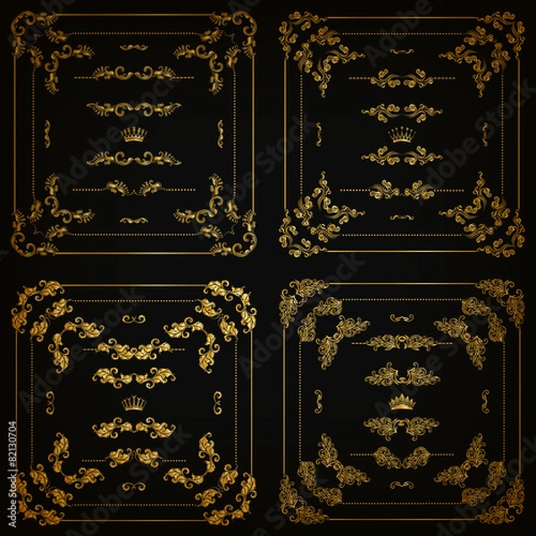 Fototapeta Vector set of gold decorative borders, frame