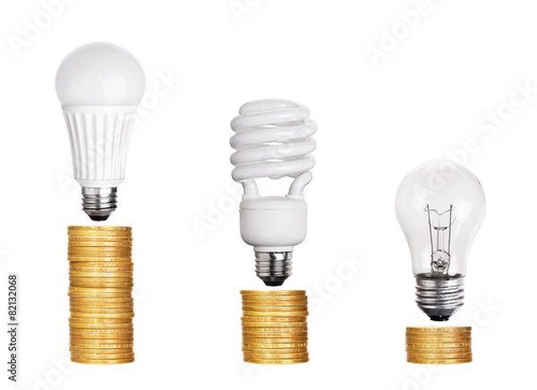 Fototapeta set of Light Bulb LED  CFL Fluorescent  isolated on white backgr