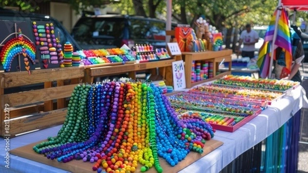 Fototapeta Pride-themed art and crafts displayed at a community fair