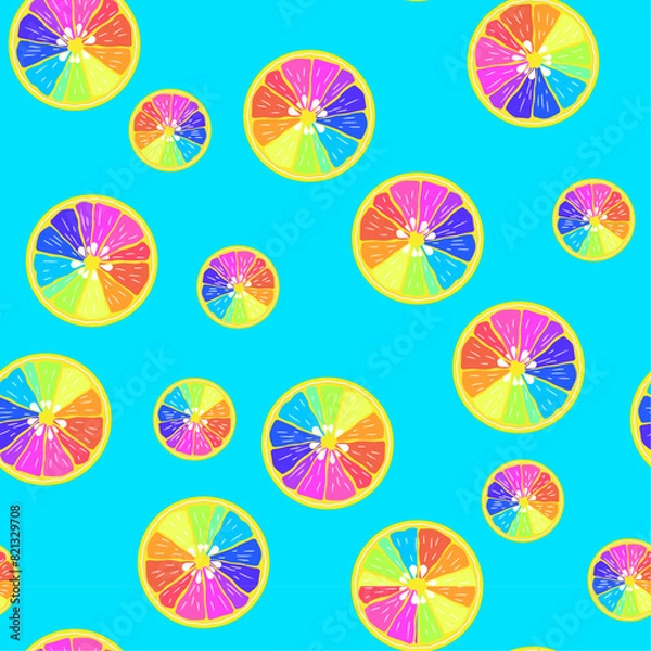 Fototapeta Abstract pattern of colorful lemons on a blue background.