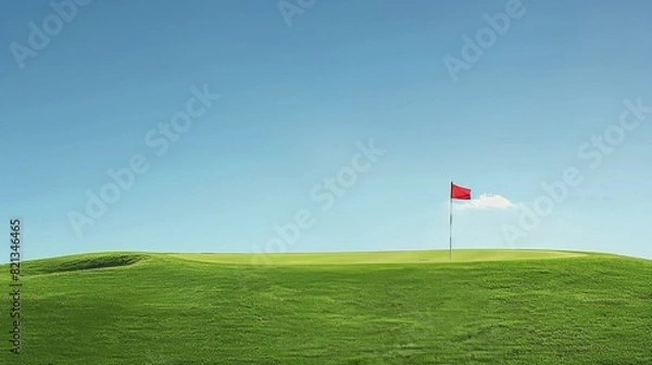 Fototapeta Green Field With Flag
