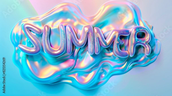 Fototapeta 3D fluid holographic colorful illustration, abstract representation of the word "summer"