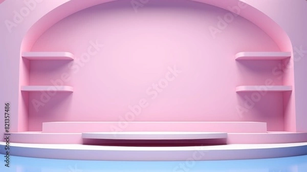 Fototapeta Pastel 3d product display stand on cream studio podium, creating an empty luxury floor atmosphere