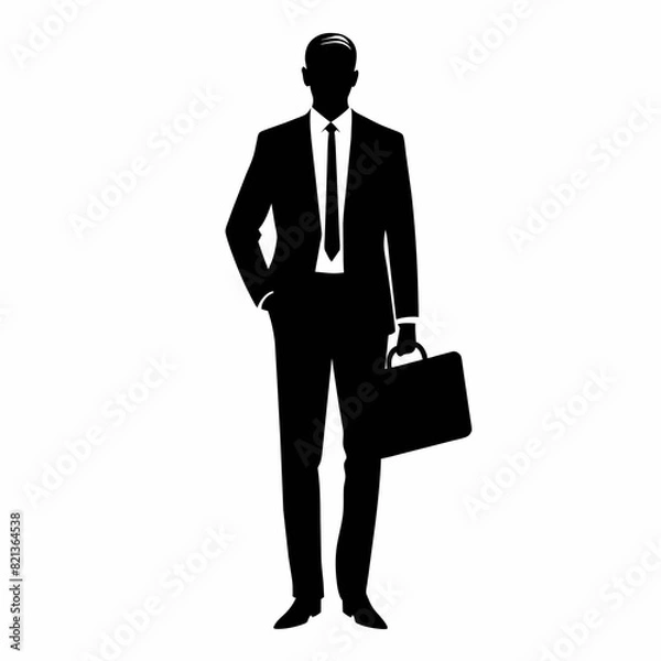 Fototapeta A business man standing with a briefcase vector silhouette
