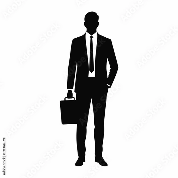 Fototapeta A business man standing with a briefcase vector silhouette