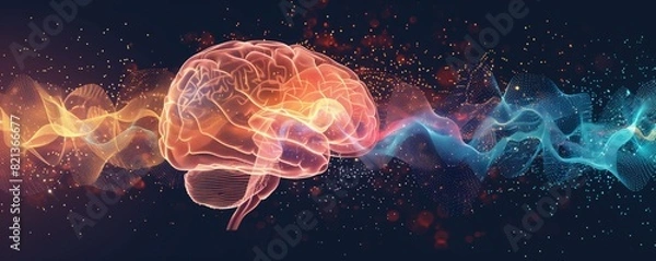 Fototapeta Illustration of human brain with sound waves pattern