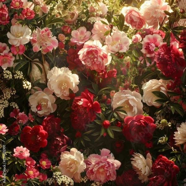 Fototapeta Vibrant Peony Flower Garden with Sunlight
