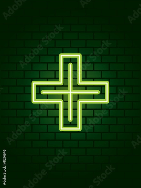 Obraz Neon pharmacy cross against wall