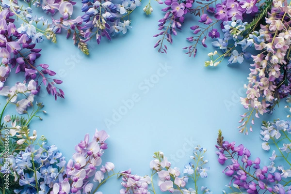 Obraz cornice di fiori di glicine su sfondo azzurro 