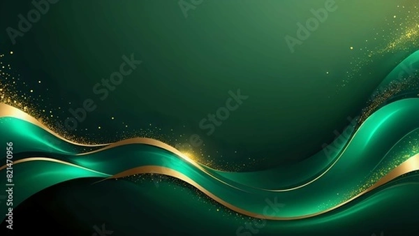 Obraz Dark green luxury background with shiny gold wave lines
