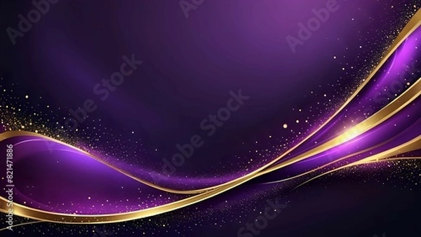 Obraz Dark purple luxury background with shiny gold wave lines