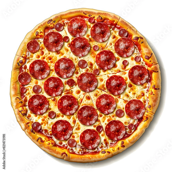 Fototapeta Vector illustration of a pepperoni pizza on a white background. Suitable for crafting and digital design projects.[A-0002]