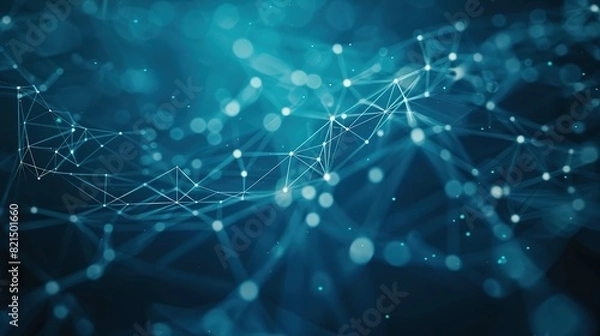 Obraz Abstract blue technology background featuring a cyber network grid with connected particles. Artificial neurons and global data connections.
