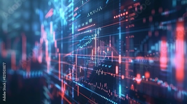 Fototapeta Abstract digital chart background with stock business graphs, statistics, and diagrams depicting data exchange in finance, economic trends, and trade.
