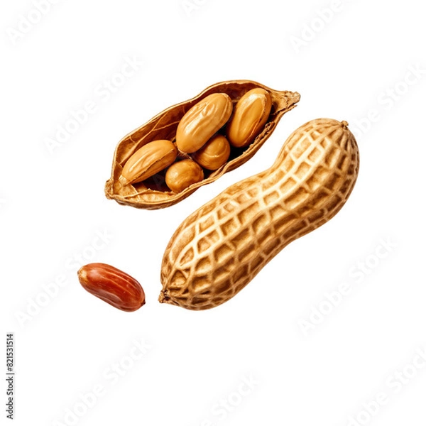 Fototapeta Half opened peanuts shell isolated on transparent background