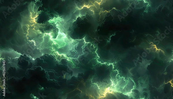 Fototapeta Abstract green and yellow lightning storm cloud pattern.