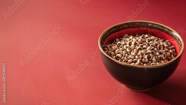 Fototapeta Bowl of black-eyed peas on red surface