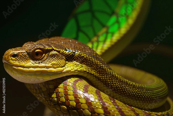 Fototapeta Close-up of a green reptile with shiny scales
