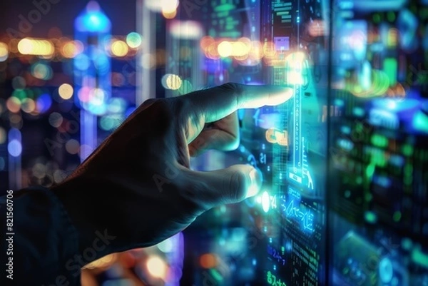 Fototapeta Closeup of a hand turning off a light switch in a softly lit room