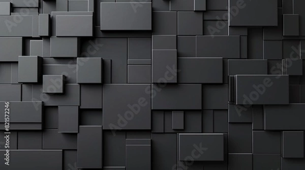 Fototapeta Abstract black 3d square blocks background. Black cubes abstract background. Random mosaic shapes. Geometric backdrop. Futuristic interior concept. Square tiles. Business or corporate design element.