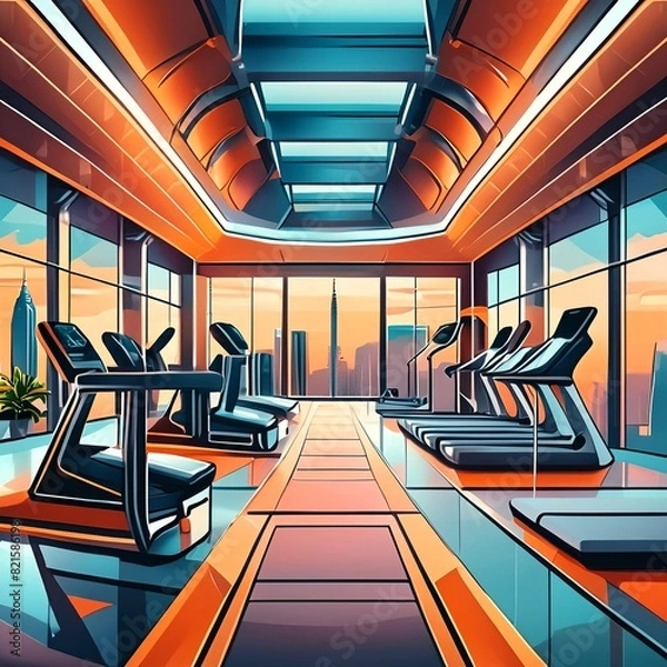 Fototapeta A stunning a futuristic gym, filled with state-of-the-art equipment and sleek design elements