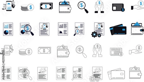 Fototapeta Comprehensive Financial Technology Icon Set - Fintech Icons for Digital Finance Solutions