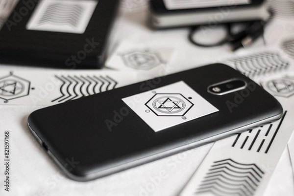 Fototapeta Radionics graphic on a mobile phone . Documentary Publishing