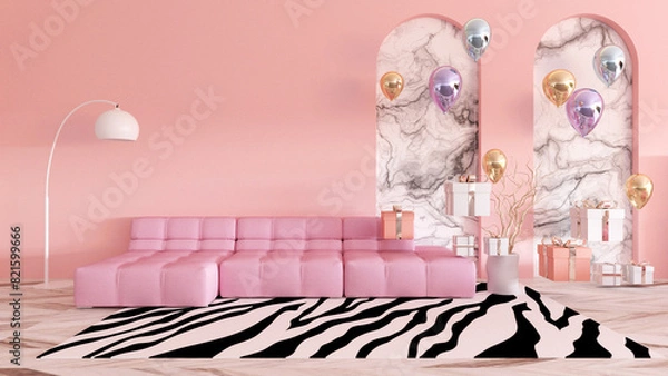 Fototapeta Colorful balloons flying in the room. 3D illustration, 3D rendering	
