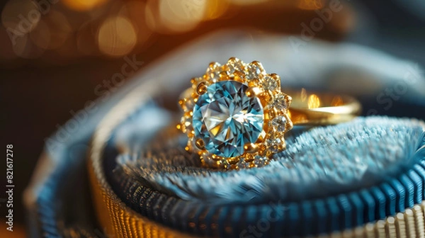 Obraz A blue and gold ring with a blue stone in the center