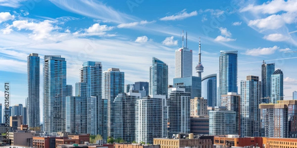 Fototapeta city skyline with commercial buildings