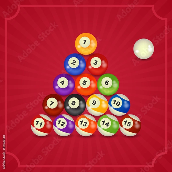 Fototapeta set of billiard balls, billiards, American with cue