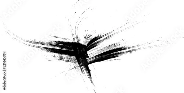 Fototapeta Realistic black texture strokes. Monochrome texture. Paintbrush grunge background, grunge background, Weathered brushed backdrop. Urban brush wall template