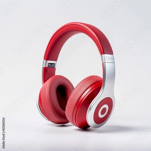 Fototapeta 3d rendering pair of red wireless headphones on white background