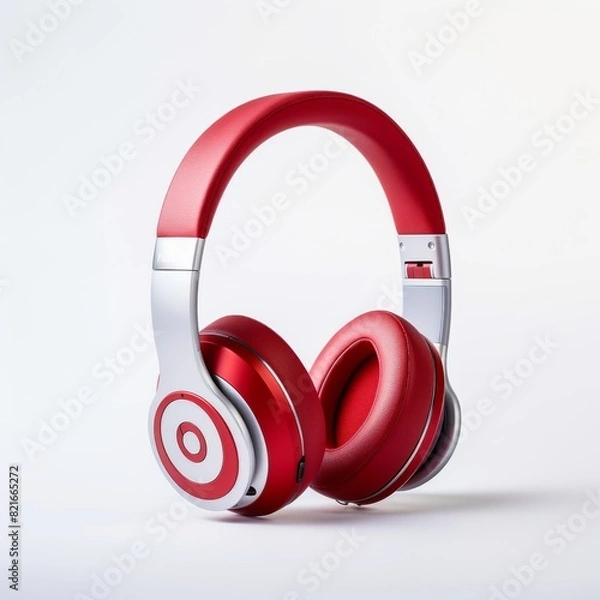 Fototapeta 3d rendering pair of red wireless headphones on white background