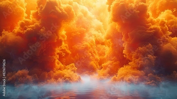 Fototapeta Abstract orange smoke or mist background floating in the air creates a beautiful pattern.