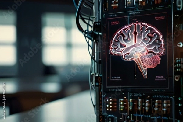 Fototapeta Imaginary Human Brain data transfer machine from future 