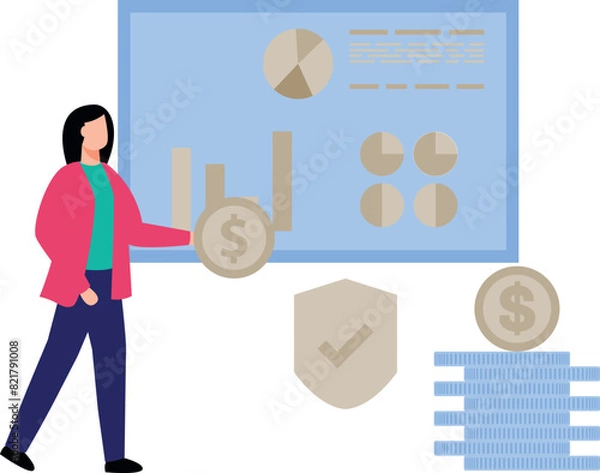Fototapeta Girl working on business chart graph.