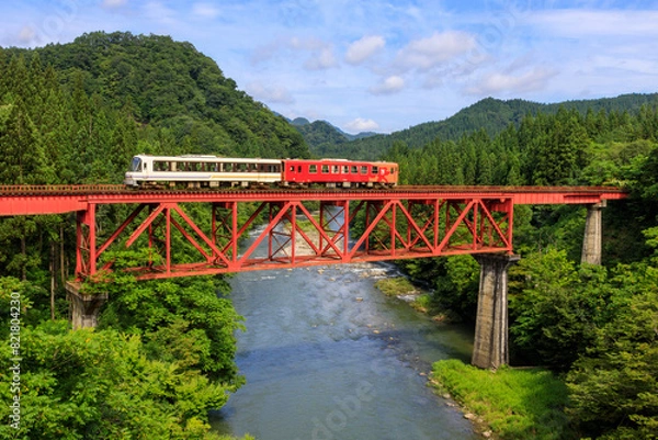 Obraz 大又河橋梁を渡る秋田内陸線もりよし