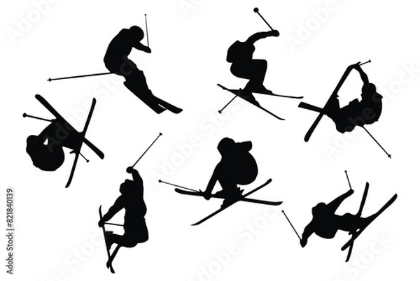 Obraz Skiing Silhouette Art Vector Illustration Bundle