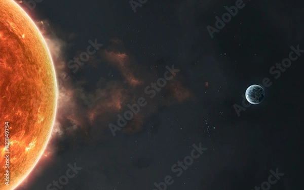 Obraz 3D illustration of solar geomagnetic storm and northern lights. Aurora borealis art in 5K - realistic visualization