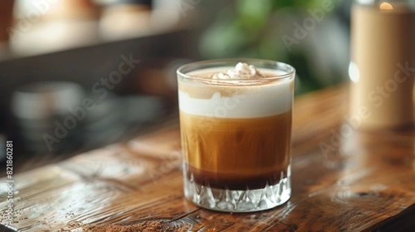 Fototapeta Indulgent Cold Brew Coffee with Sweet Cold Foam on Rustic Tabletop - Beverage Photography