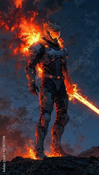 Obraz Dark knight with fire sword 