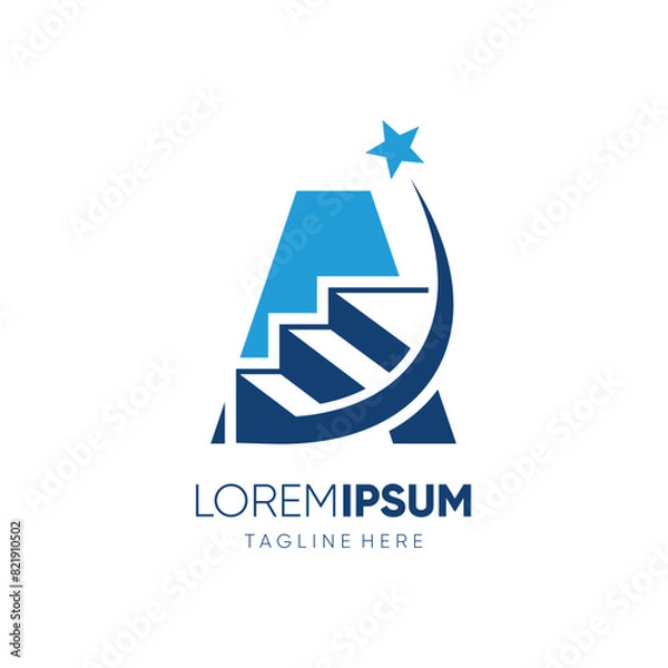 Fototapeta Letter A Ladder of Success to Reach the Stars Logo Design Vector Icon Graphic Emblem Symbol Illustration