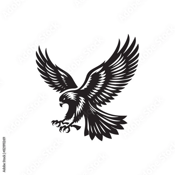 Fototapeta Minimalist Falcon Vector Silhouette: Striking Black Vector Art - Falcon Illustration - Bird Vector Silhouette.