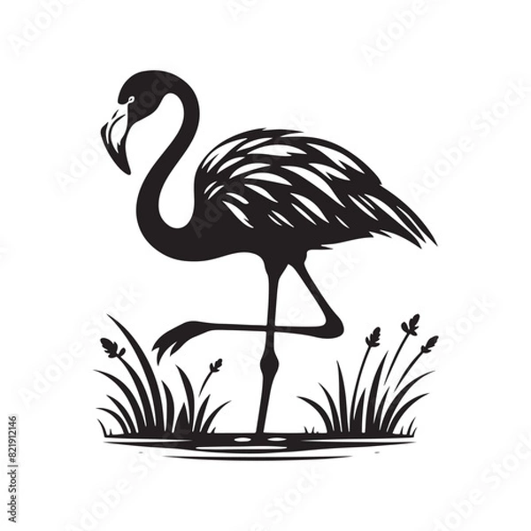 Obraz Flamingo Silhouette - Striking Black Vector Art Capturing the Grace and Elegance of These Iconic Pink Birds - Flamingo Vector - Flamingo Illustration.