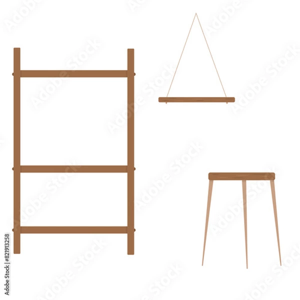 Fototapeta Wooden shelves for home flowers. Home interior